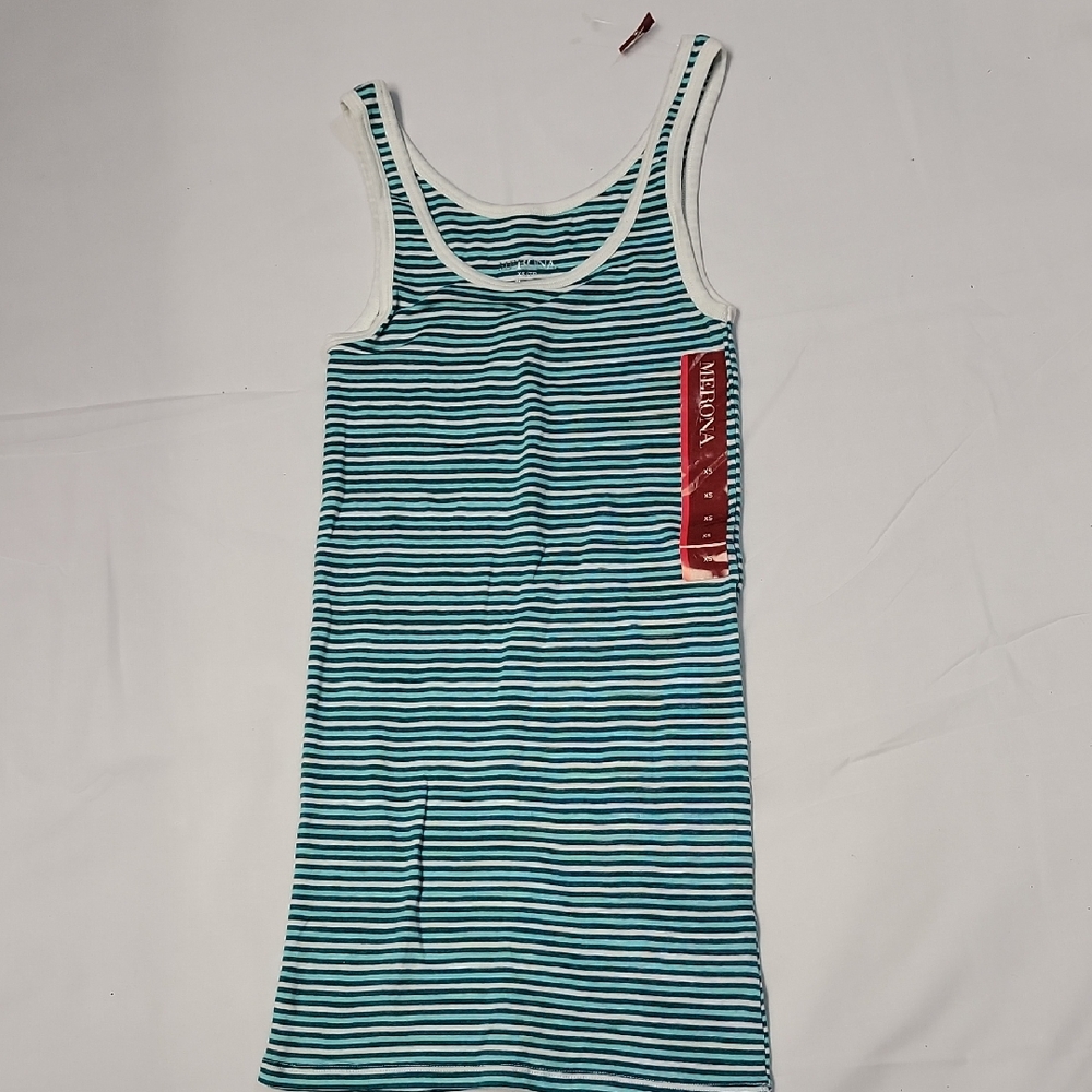 NWT Merona Turquois And White Striped Sleeveless Tank XS